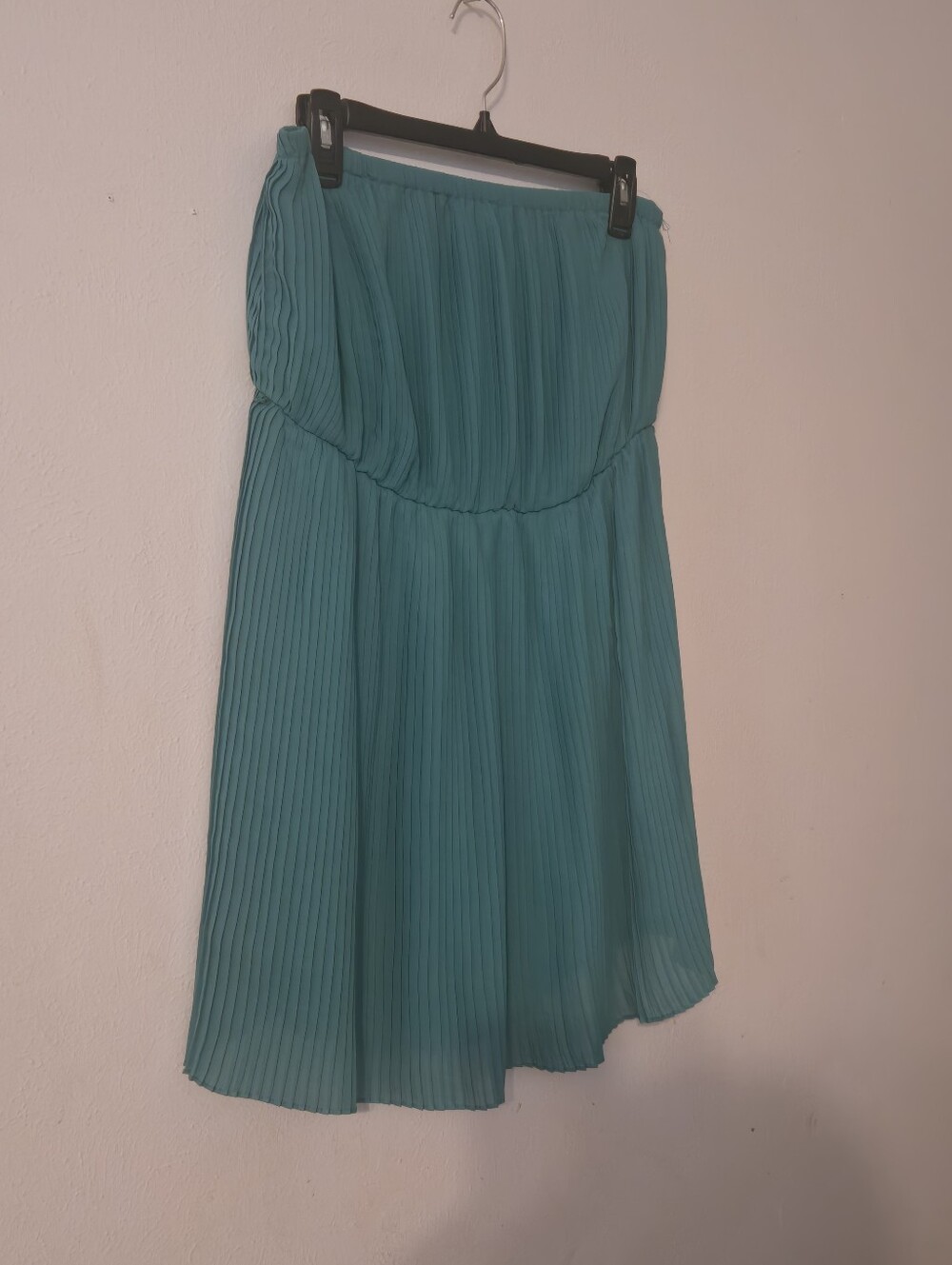 DMBM pleated  green teal strapless mini dress chiffon